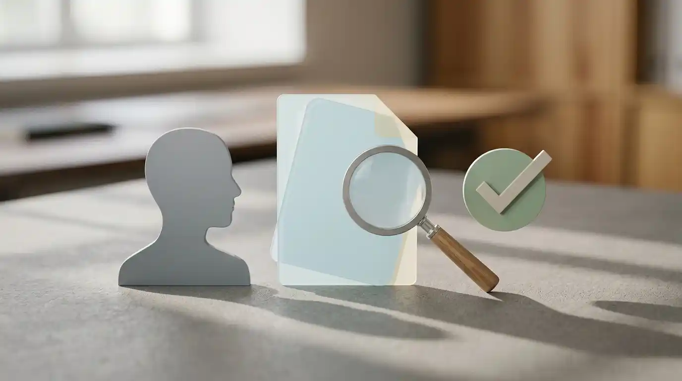 Generieke illustratie van identiteitsverificatie met document- en controlesymbolen